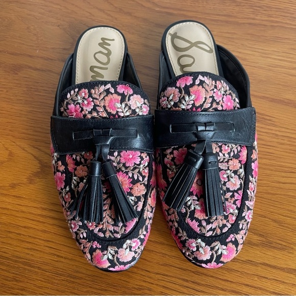 Sam Edelman Shoes - Sam Edelman Paris 2 Floral Embroidered Tassel Mules Size 5.5